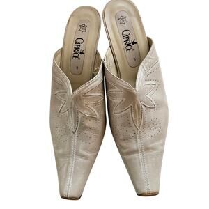 Vintage Caprice Women Square Toe Leather Slip On Mule Heels Office Size 8 Cream